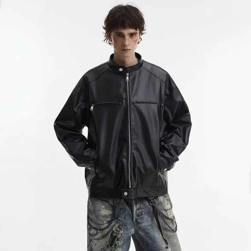 Handsome Retro Leather Zipper Jacket