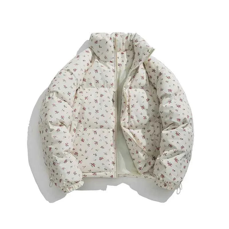 Floral Stand-Up Collar Thickened Puffer Jacket