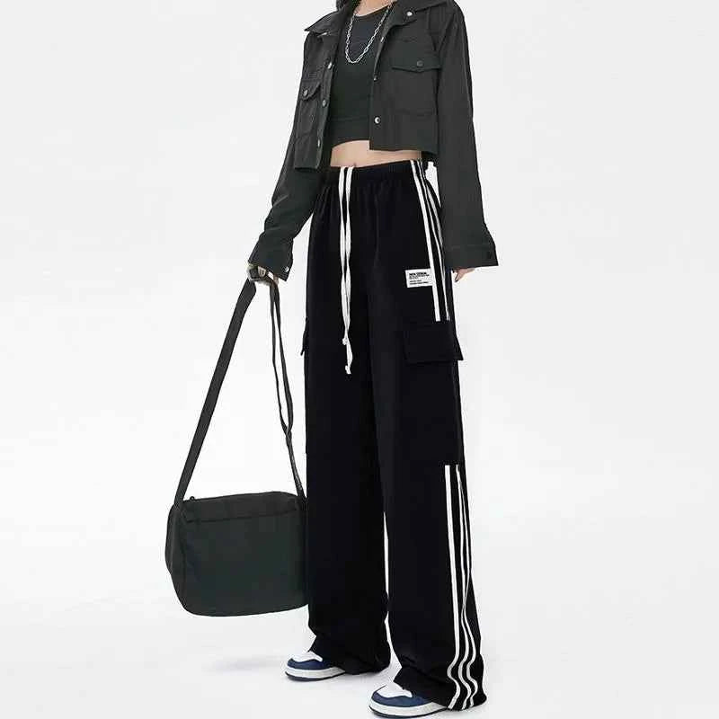 Cool Oversize Stripe Drawstring Cargo Sweatpants