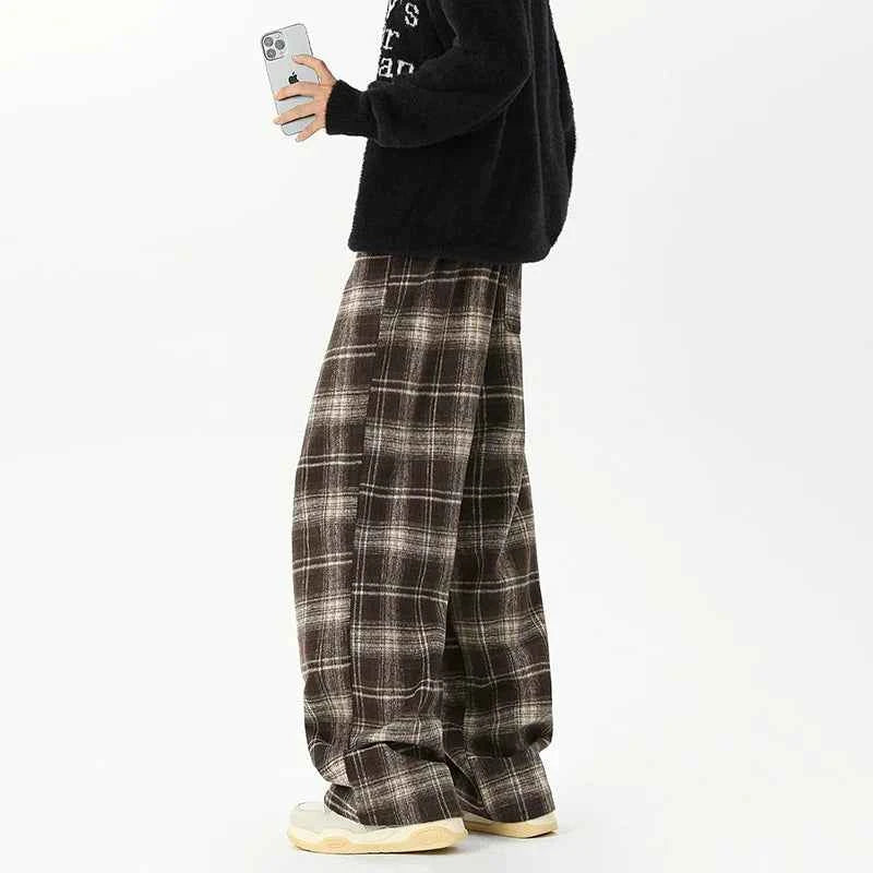 Effortless Checkered Wide Leg Casual Jogger