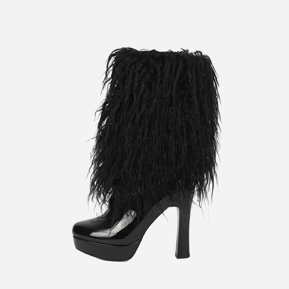 Y2K Winter Faux Fur Platform Mid Calf Boots