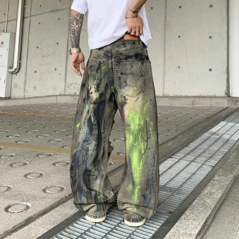 Streetwear High End Loose Straight Graffiti Jeans