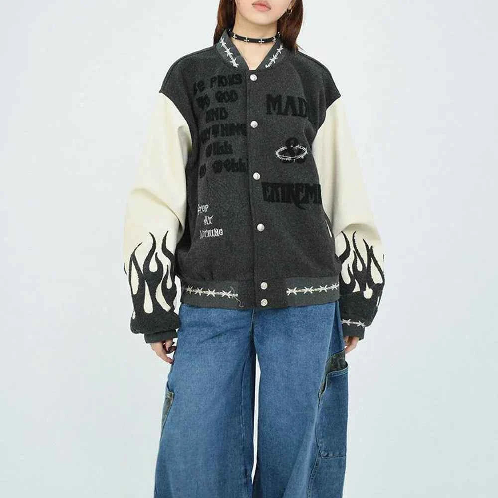 Retro Heavy Embroidered Patchwork Varsity Jacket