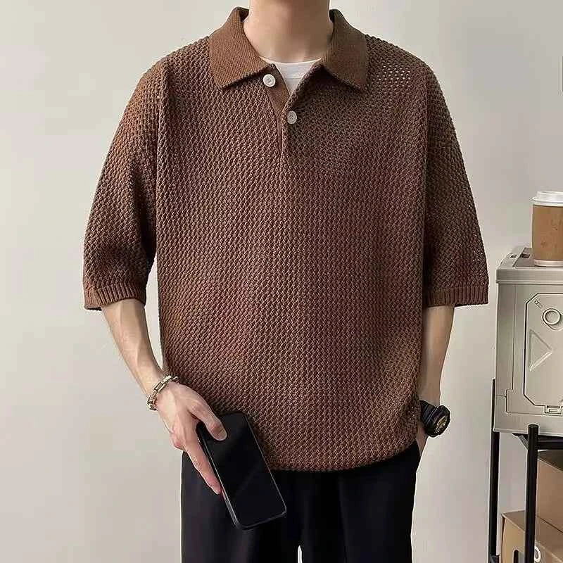 Classic Breathable Solid Color Knitted Polo T-Shirt