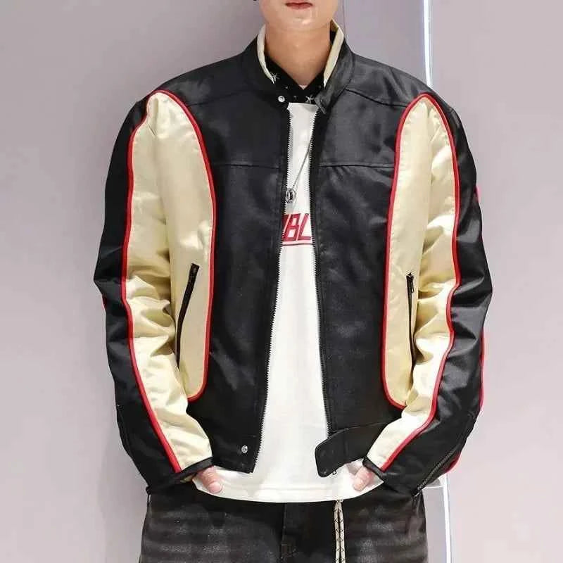 Irregular Patchwork Classic Style Motorcycle Leather Jacket