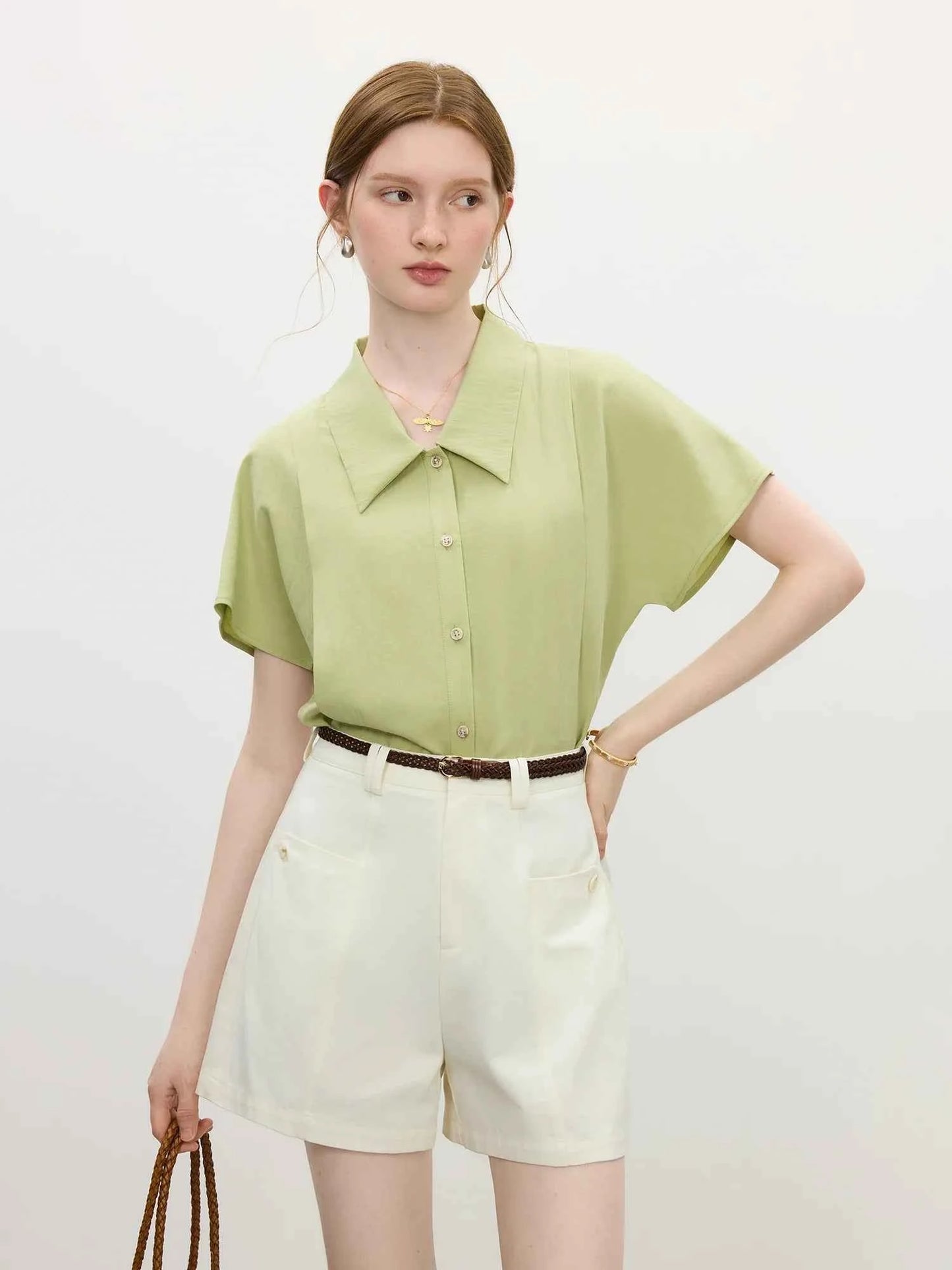 Women Classic Elegant Vintage Lapel Blouse Shirt
