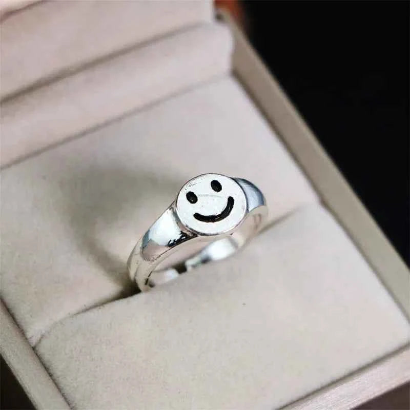 Retro Smile Face Silver Color Ring