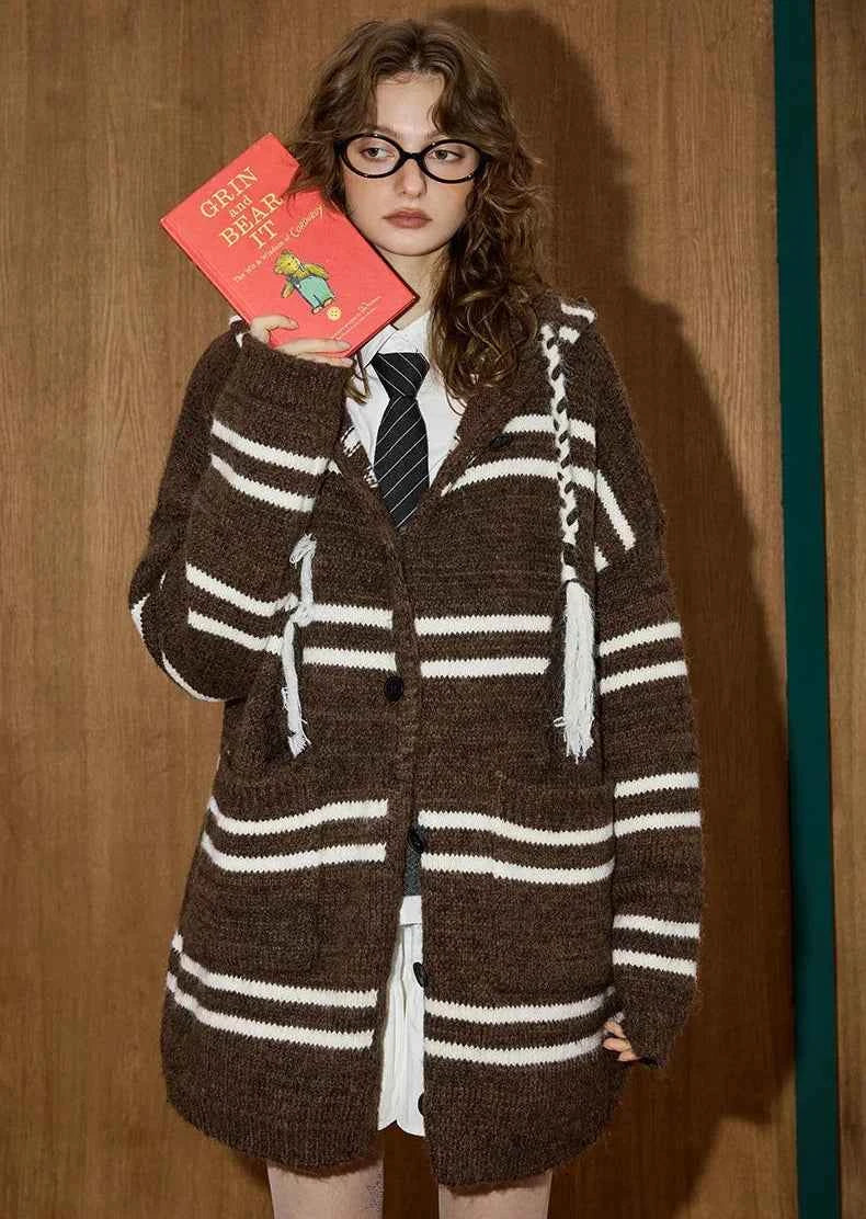 Cozy Striped Color Block Knit Cardigan