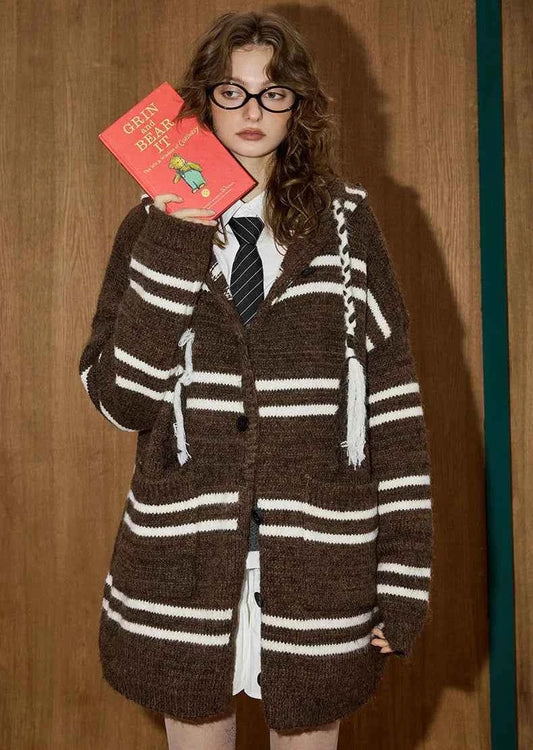 Cozy Striped Color Block Knit Cardigan