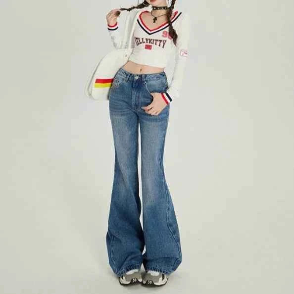 Retro High Waist Flared Light Jeans