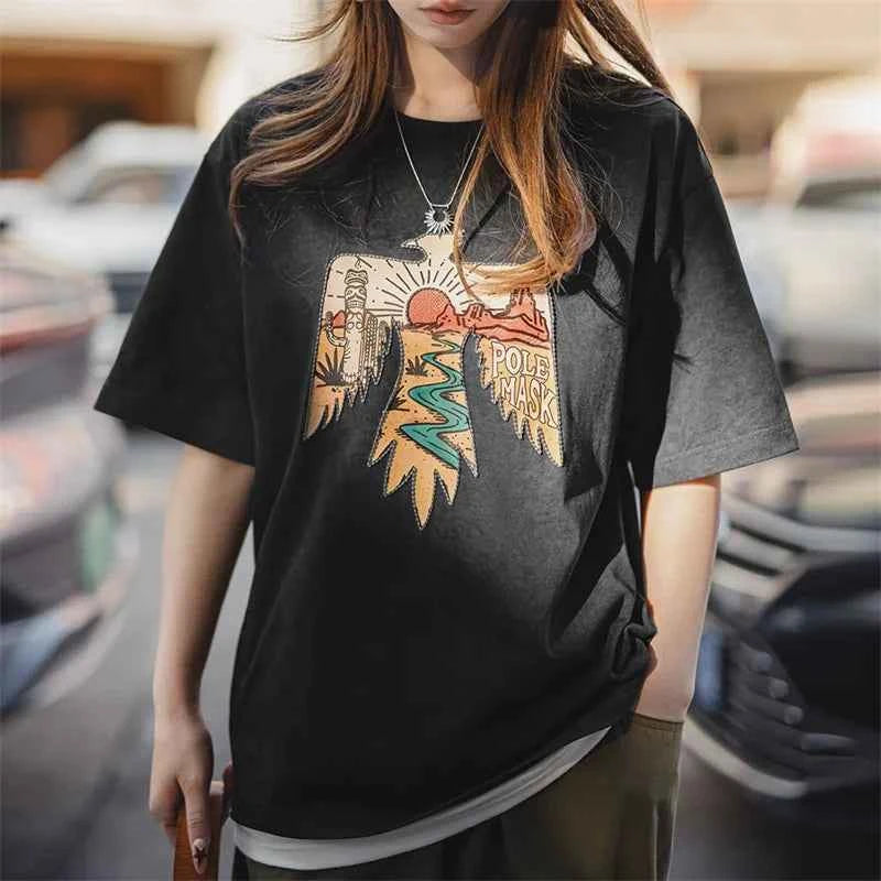 Thunderbird Print Retro Style Embroidered T-Shirt