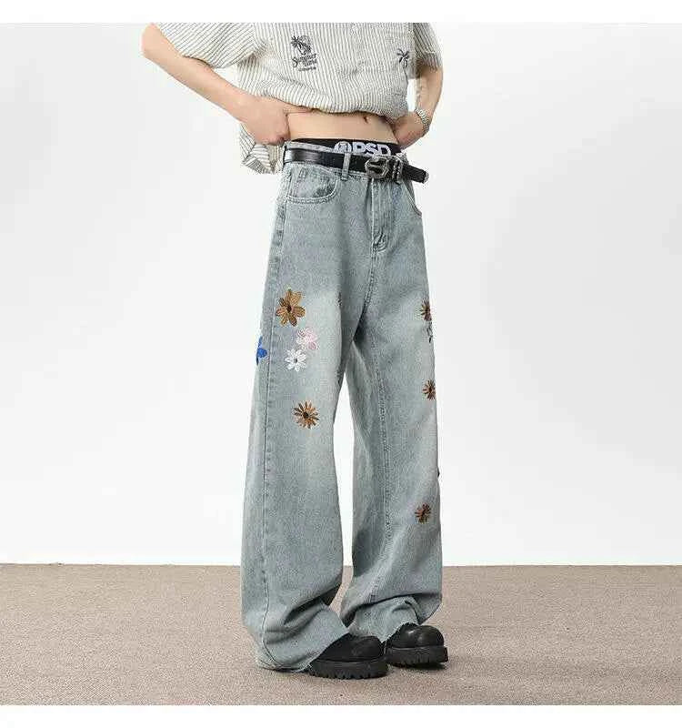 Handsome Embroidered Wide Leg Denim Jeans