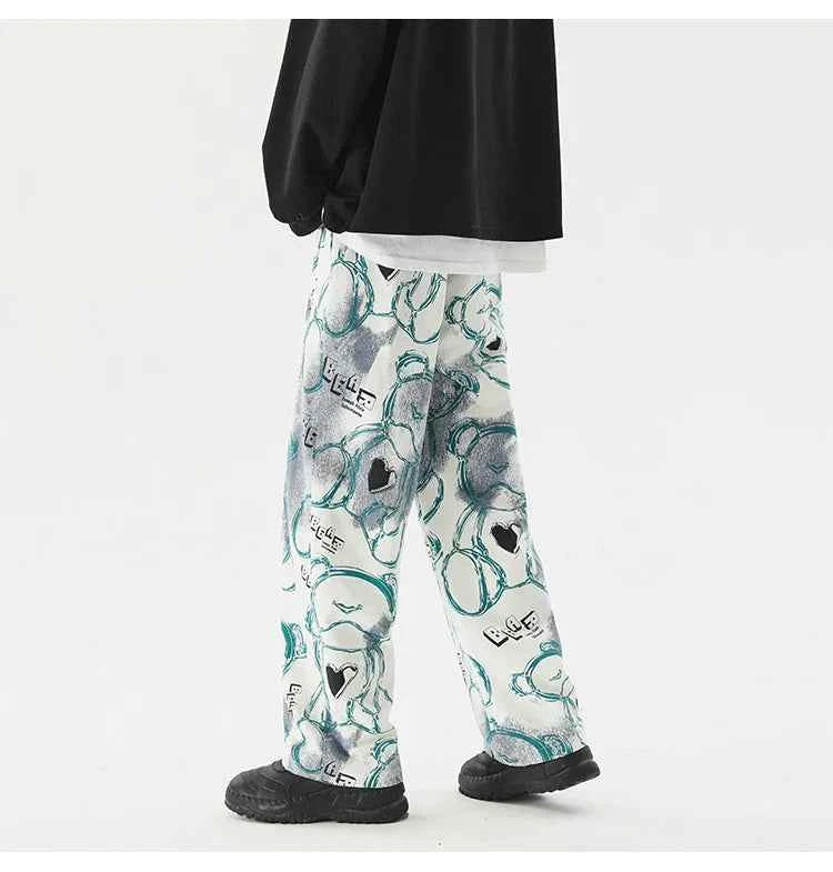 Vintage Graffiti Printed Straight Leg Sweatpants