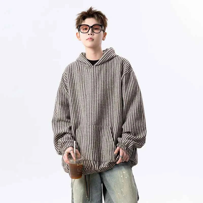 Cool Trendy Hip Hop Neutral Striped Hoodie