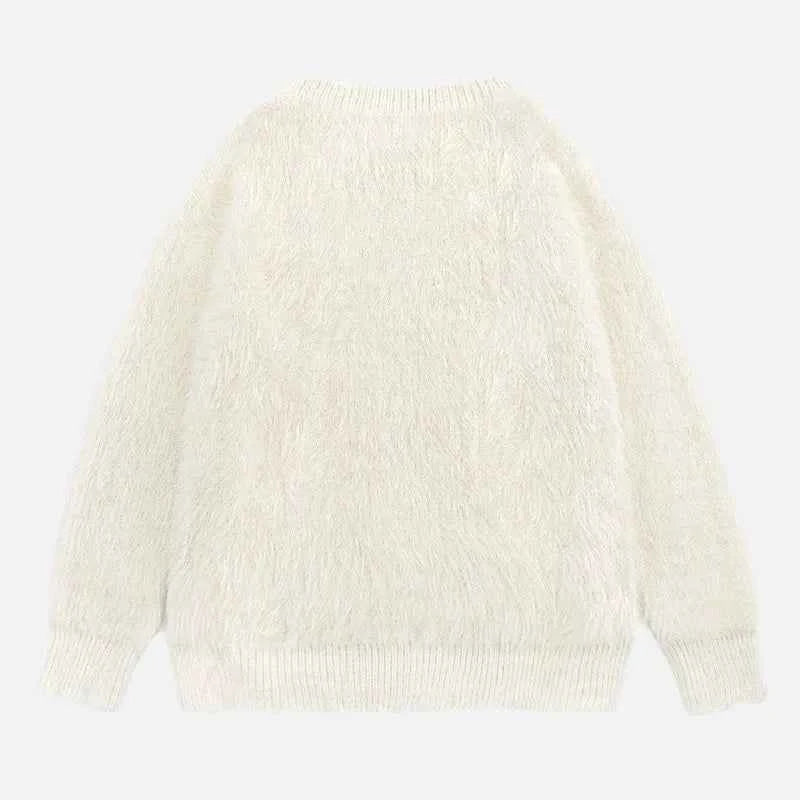 Fuzzy Oversized Cat Print Knit Jumper Sweater
