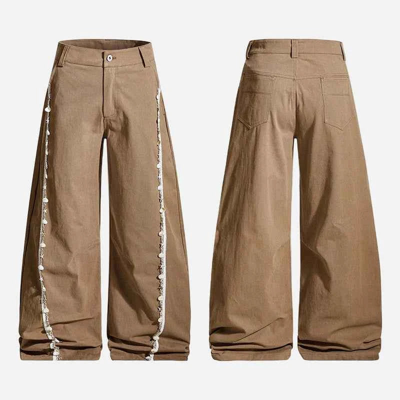 Shell Decoration Patchwork Wide Leg Pants