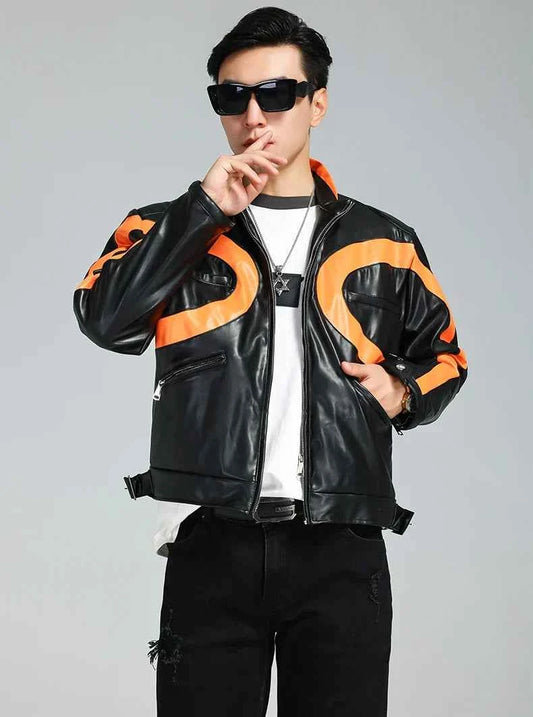 Men Luxury Handsome Patchwork Leather Jacket