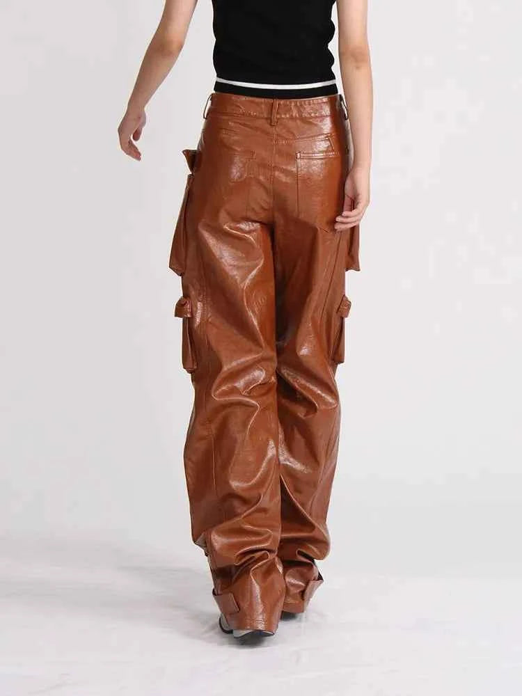Vintage Zipper High Waist Baggy Leather Pants