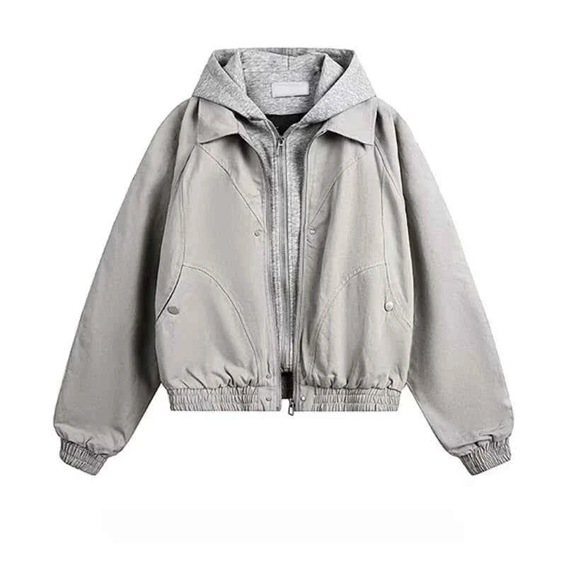 Patchwork Silhouette Retro Hooded Jacket