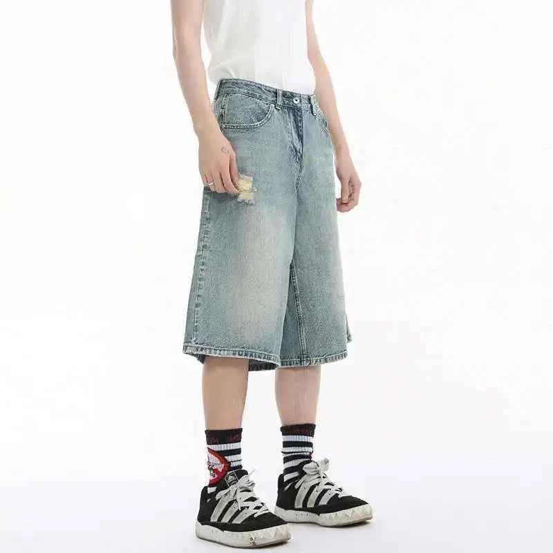 Summer Washed Broken Hole Denim Jorts