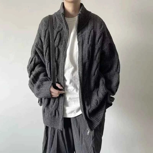 Autumn Retro Loose Stand Collar Knitted Cardigan