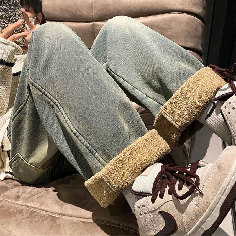 Thickened Korean Style Fleece Lined Jeans
