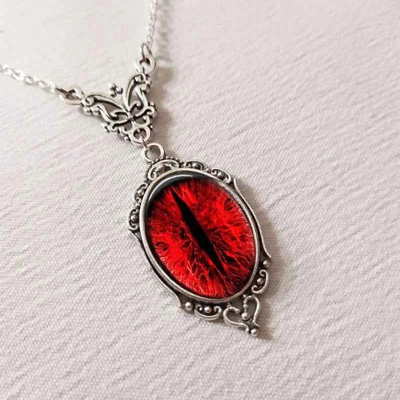 Blood Red Gothic Cat Eyes Pendant Necklace