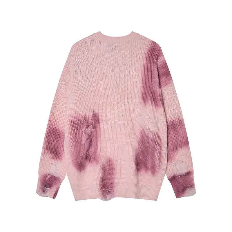 Lightweight Distressed Hip Hop Tie Dye Knit Sweater