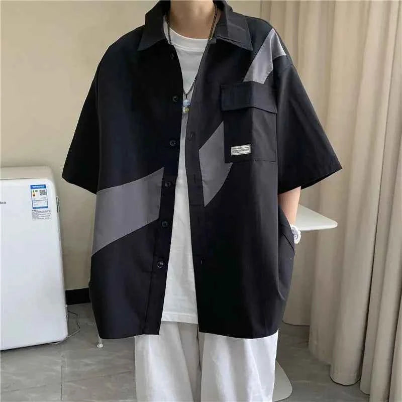 Versatile Japanese Casual Contrast Color Shirt