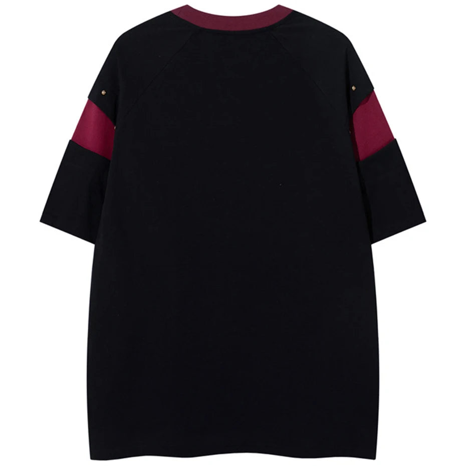 Rivet Patchwork Streetwear Oversized T-Shirts