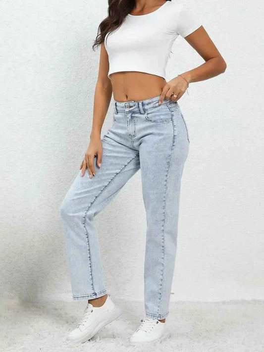 Versatile Everyday Mid-Waisted Light Blue Jeans