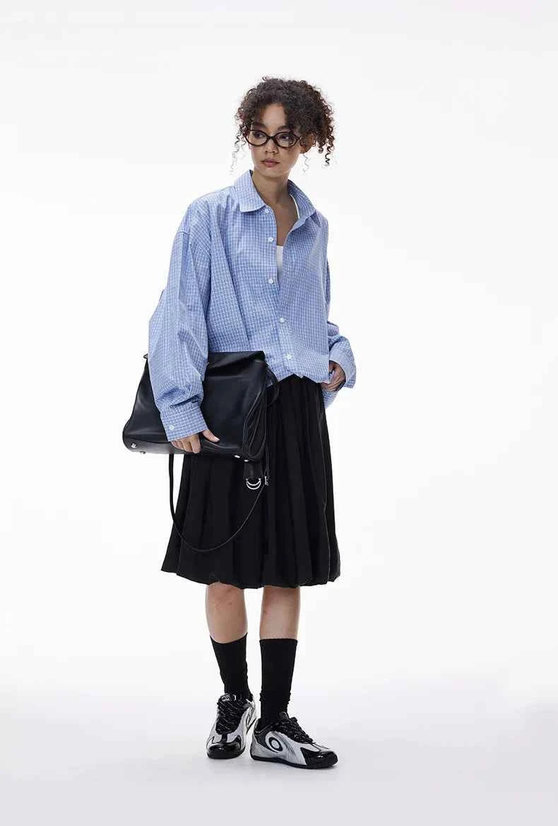 Essential Checkered Pleated Cotton Long Sleeve Shirt