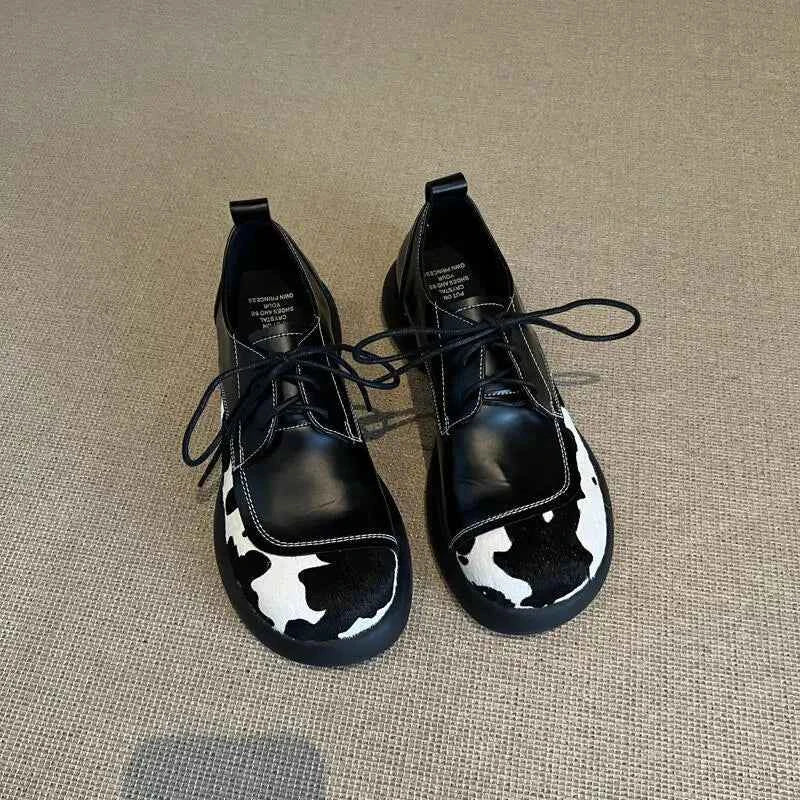 Cowhide Lace-Up Loafers Platform Shoes