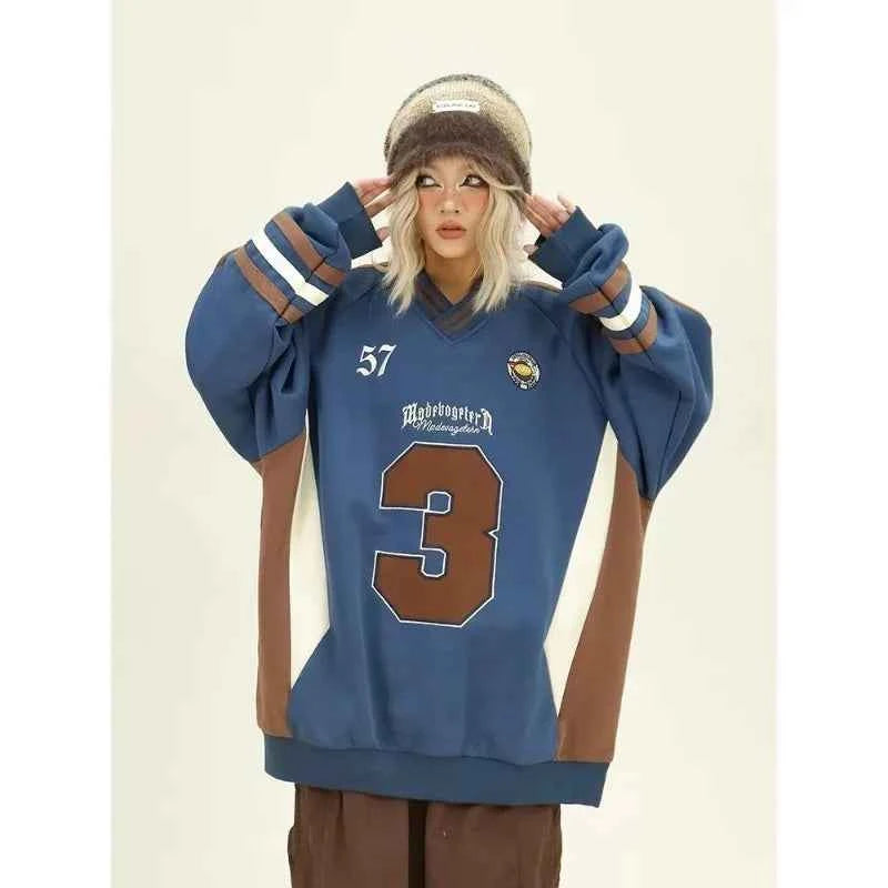 Color Blocked Loose Long Sleeve Sweatshirt