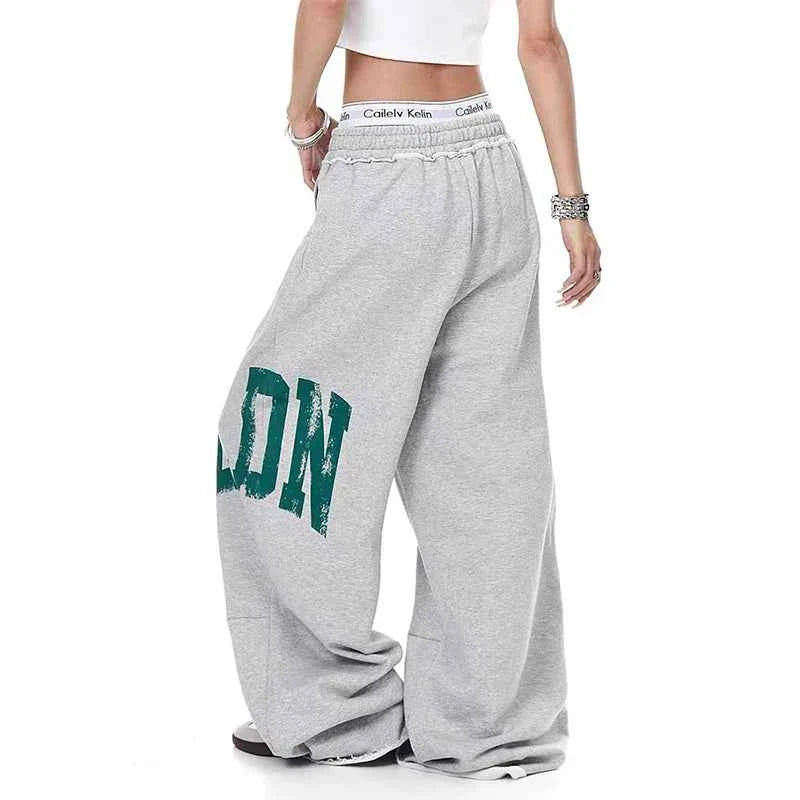 Streetwear Oversized Gray Japanese Print Sweatpants