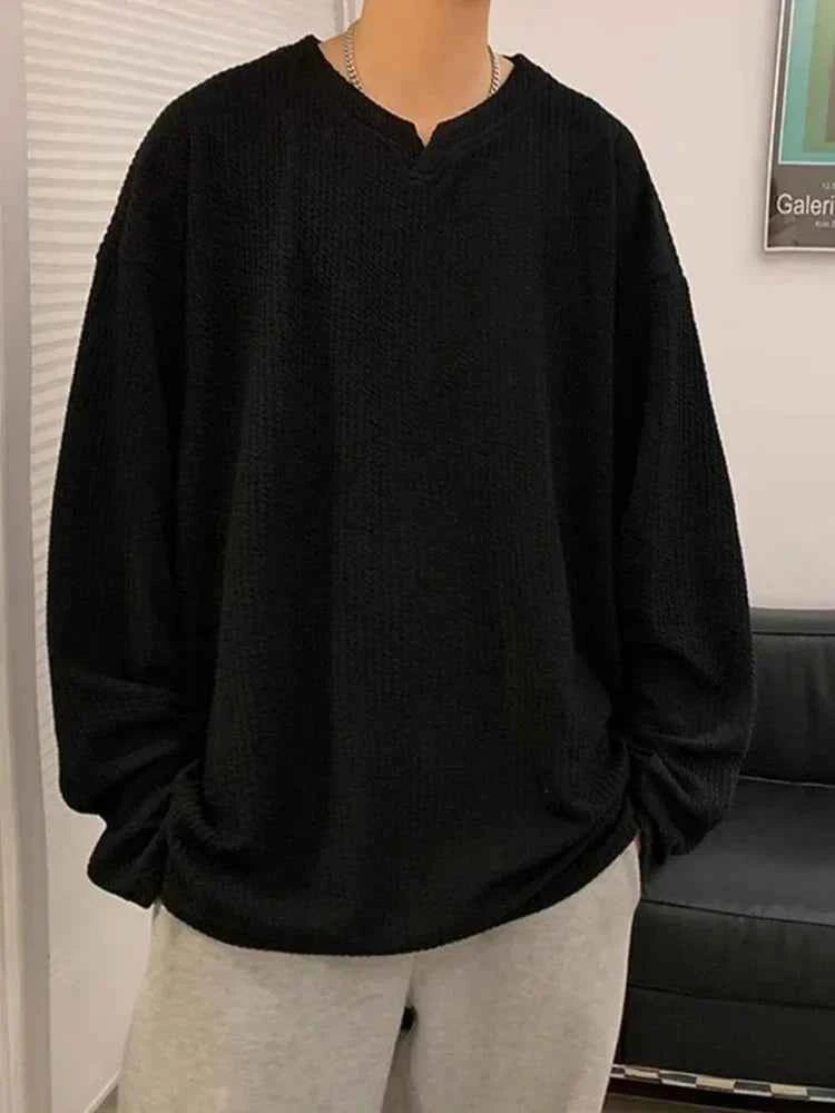 Men's Cool Solid Color Jacquard Waffle Casual Sweater