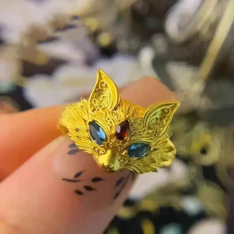 Pure Gold Fox Ring Adjustable Ring