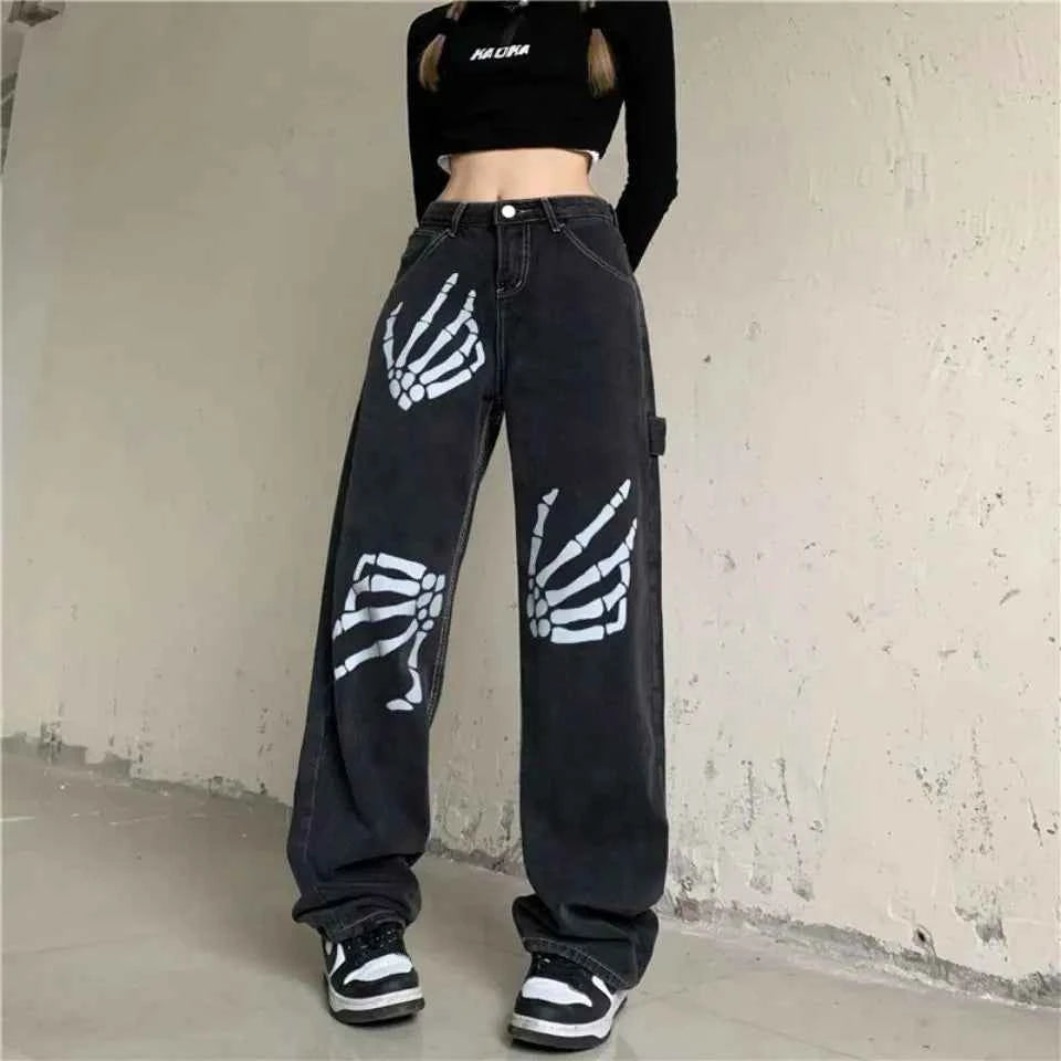 Black Streetwear Loose Wide Leg Jeans