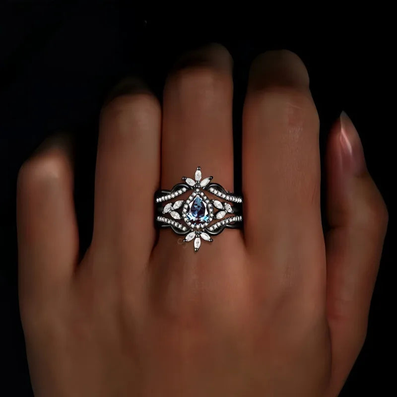 Elegant Black White Blue Stone Ring - Luxuryurbanwear
