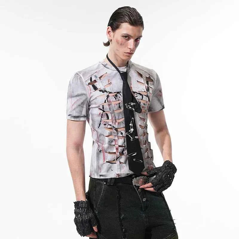 Slim Fit Hand-Painted Hollow Out T-Shirt