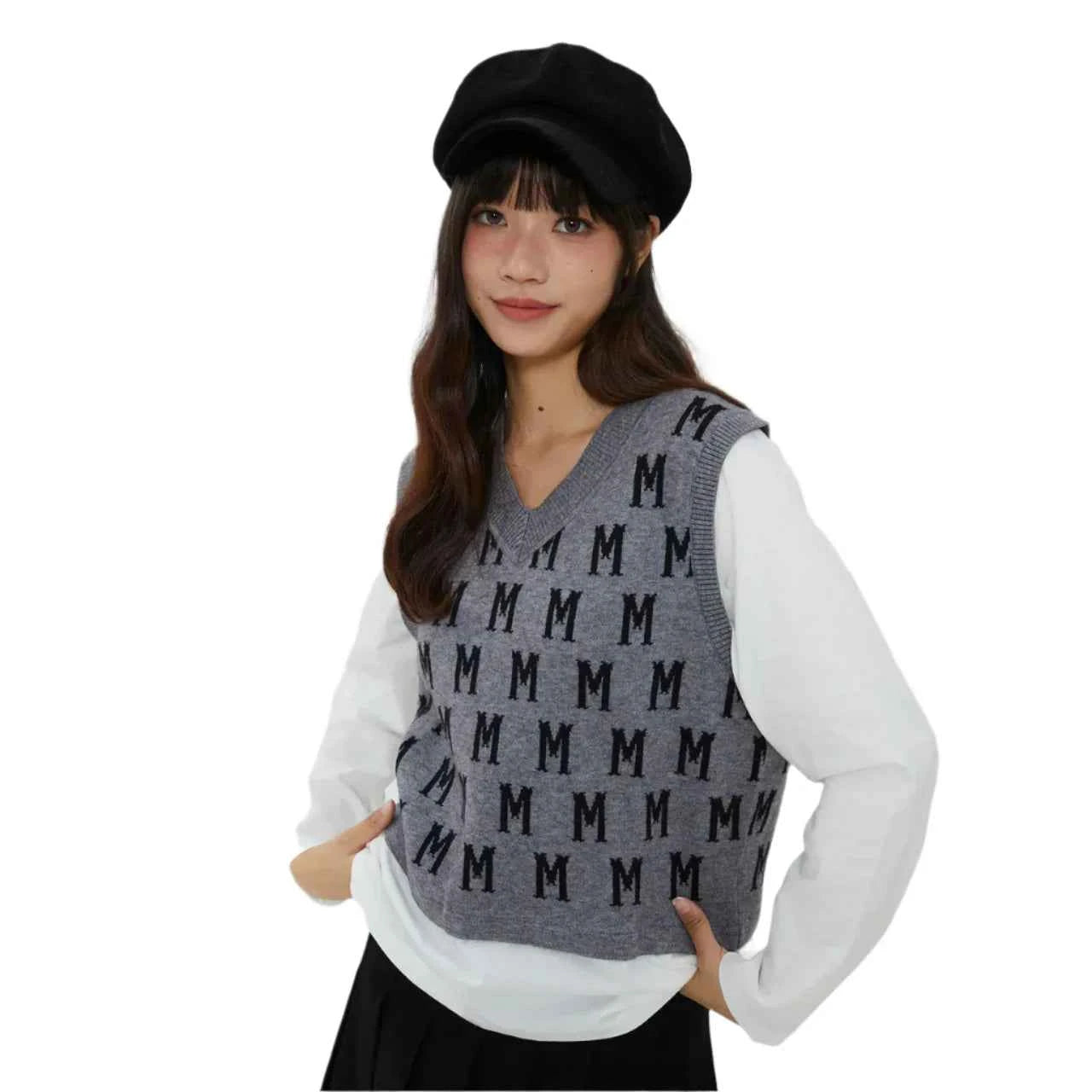 Women Cozy V-Neck Woolen Vest Sweater