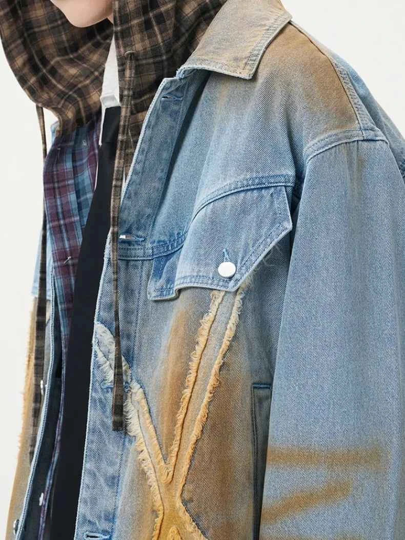 Streetwear Bold Gradient Distressed Denim Jacket