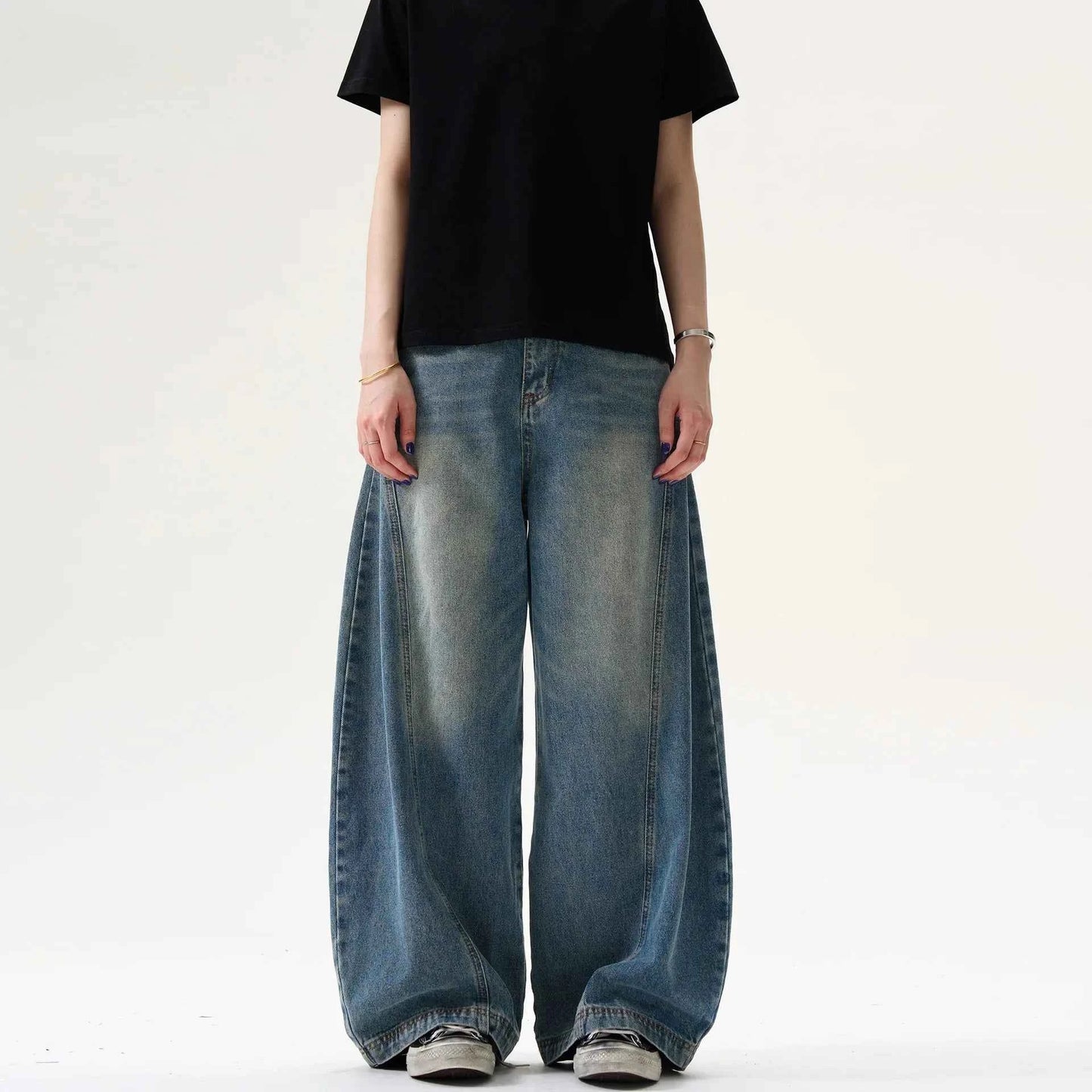 Effortless Cool Retro Pleated Printed Wide Leg Jeans