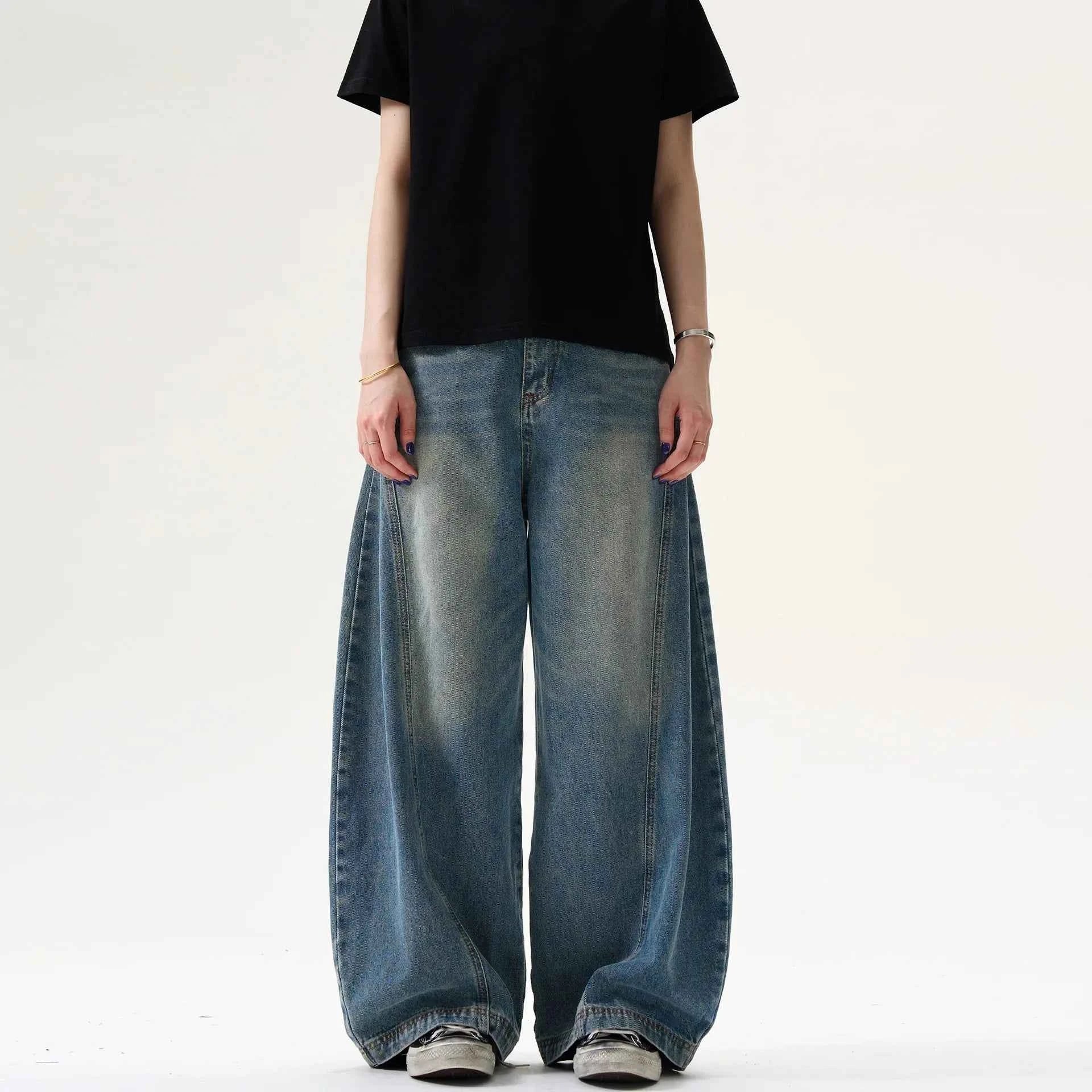 Effortless Cool Retro Pleated Printed Wide Leg Jeans