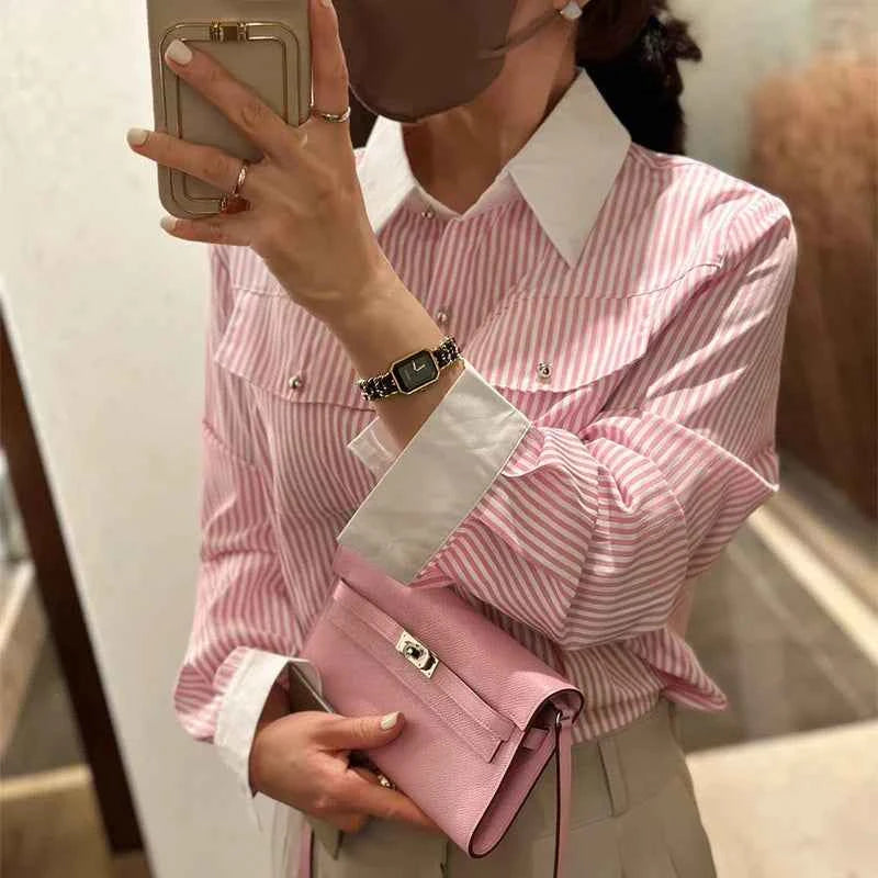 Women Casual Chic Striped Spring Long Sleeve Shirt