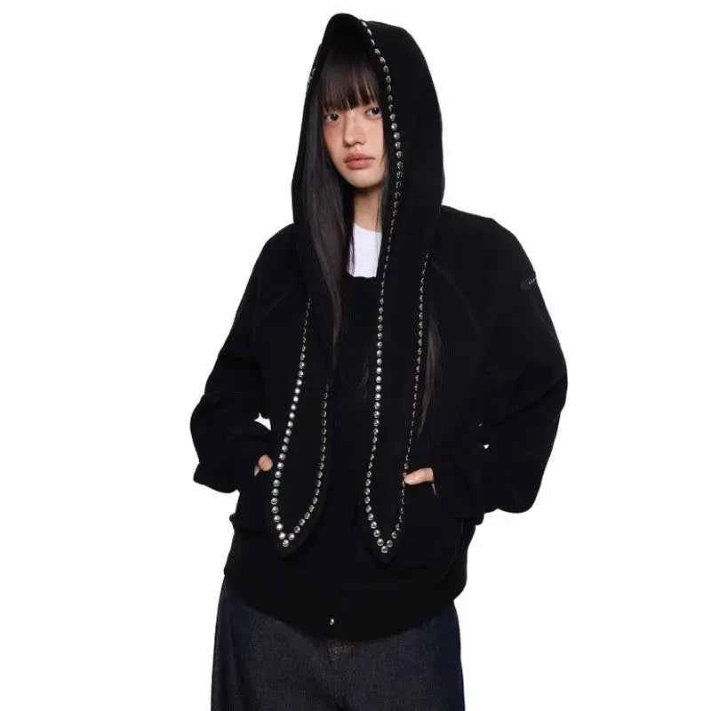 Winter Rivet Rabbit Ears Loose Casulal Sweatshirt