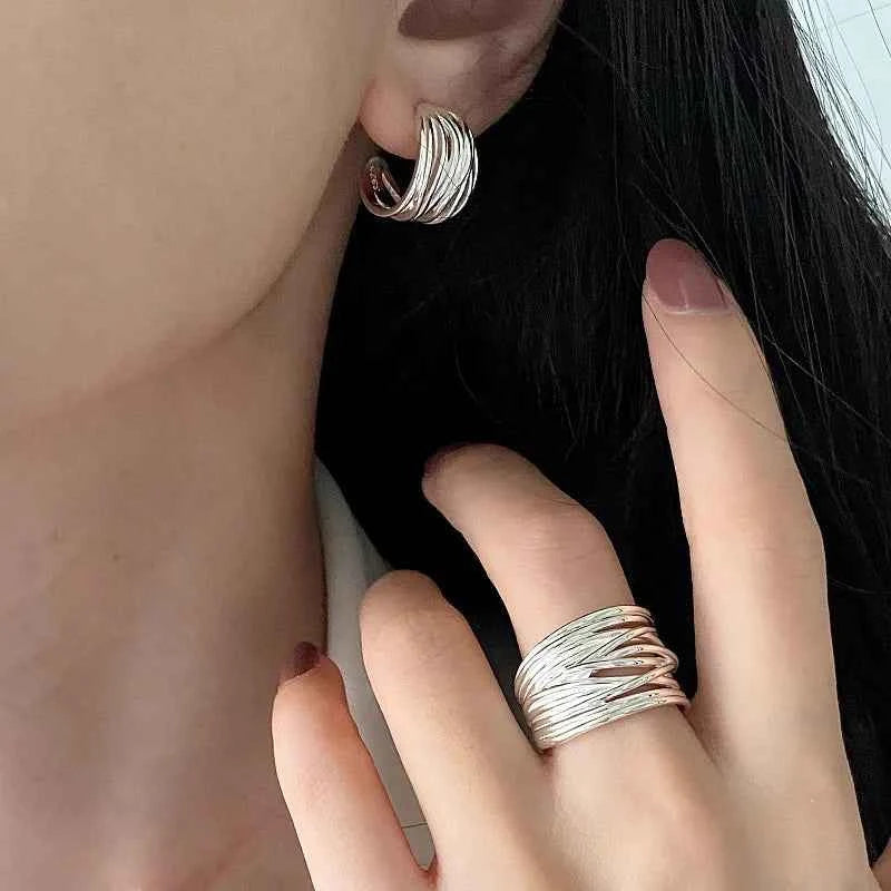 Geometric Twisted Lines Sterling Silver Ring