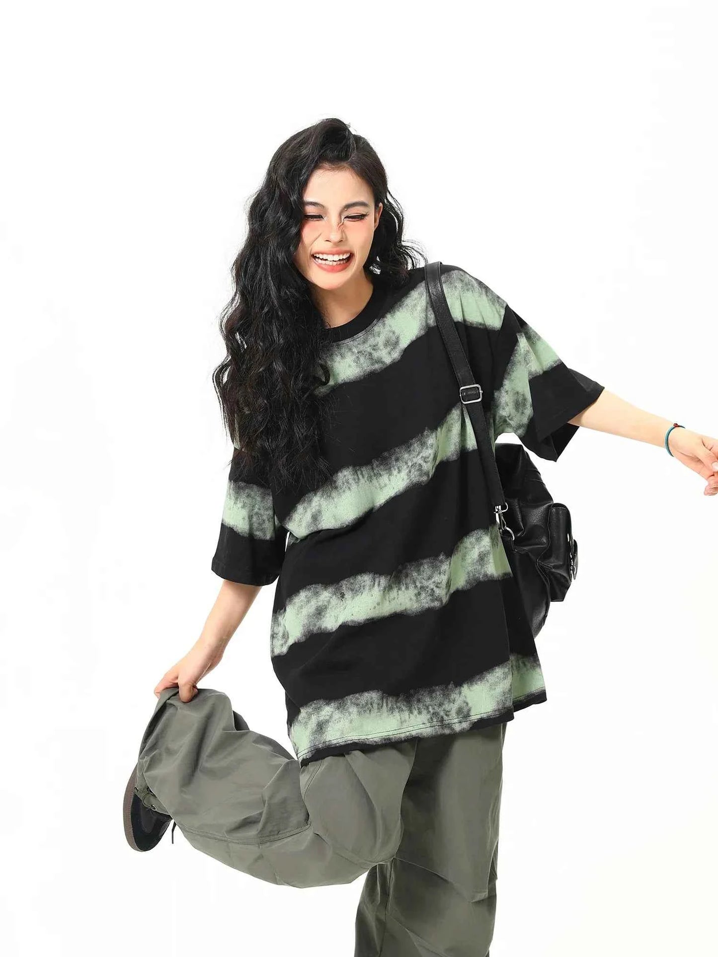 Streetwear Striped Retro Inkjet T-Shirt