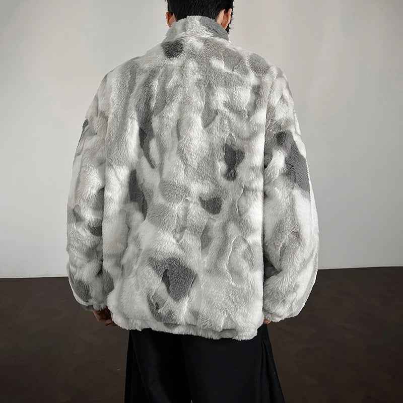 Winter Tie-Dye Stand-Collar Faux Fur Jacket