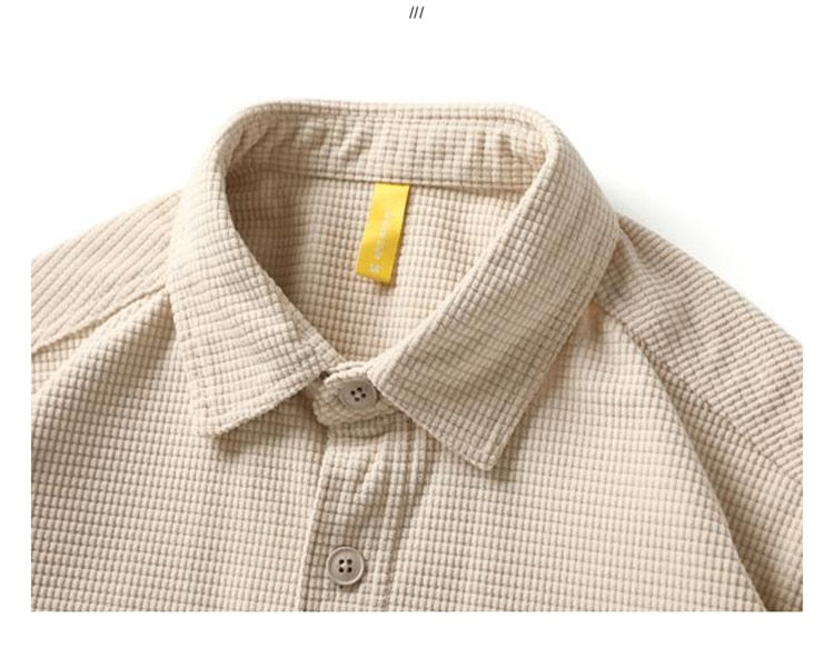 Corduroy Waffle Plaid Semi Collar Overshirt